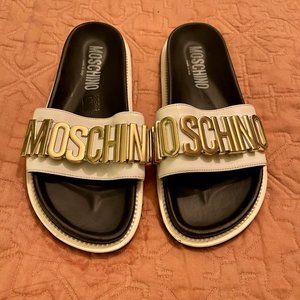 Women's Moschino Gold Plated White Slides Eur 41 (US 10)